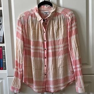 Holding Horses Anthropologie Textured Pink Plaid Blouse